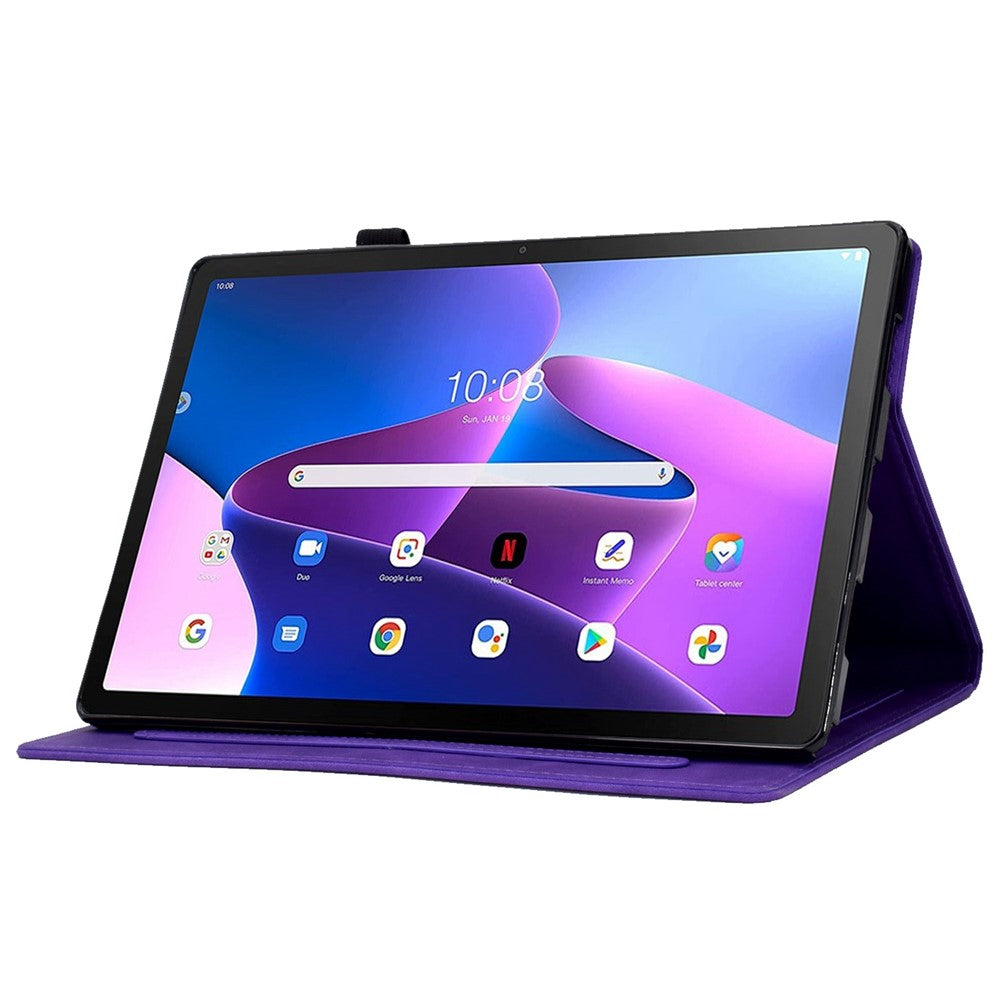 Pattern Imprinted Shockproof Case for Lenovo Tab M10 (Gen 3) TB-328FU / TB-328XU Anti-Fall Solid Color Leather Tablet Case Protective Folio Flip Cover with Card Slots Support Auto Wake / Sleep - Purple