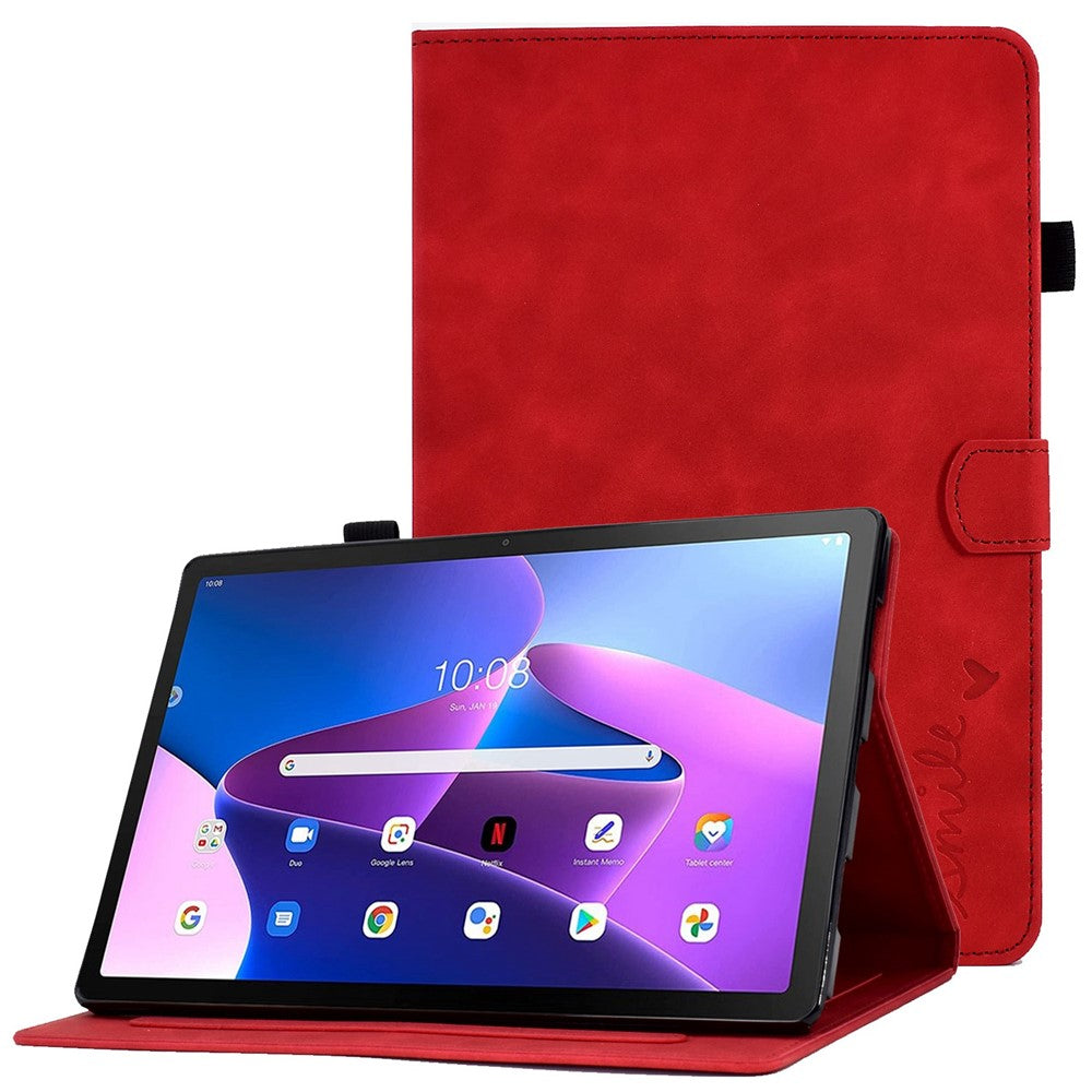 Pattern Imprinted Shockproof Case for Lenovo Tab M10 (Gen 3) TB-328FU / TB-328XU Anti-Fall Solid Color Leather Tablet Case Protective Folio Flip Cover with Card Slots Support Auto Wake / Sleep - Red