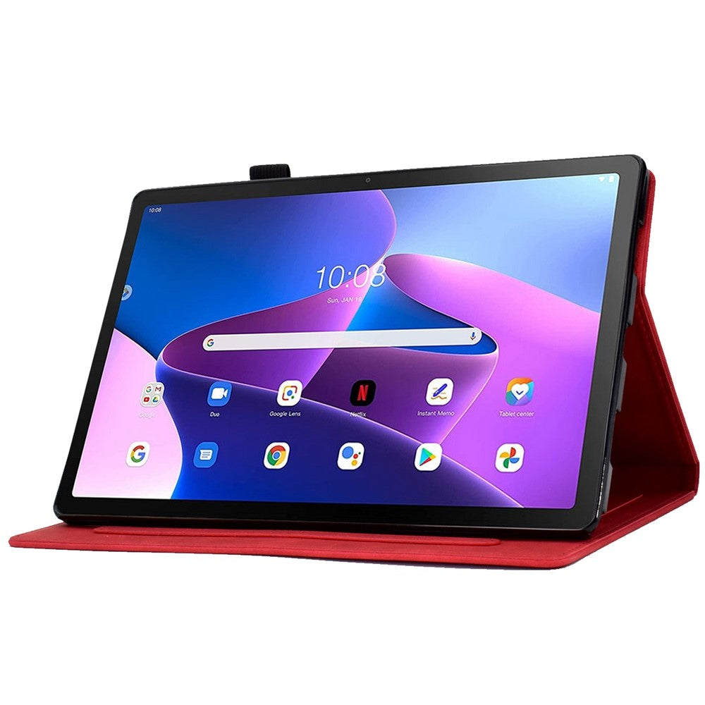 Pattern Imprinted Shockproof Case for Lenovo Tab M10 (Gen 3) TB-328FU / TB-328XU Anti-Fall Solid Color Leather Tablet Case Protective Folio Flip Cover with Card Slots Support Auto Wake / Sleep - Red
