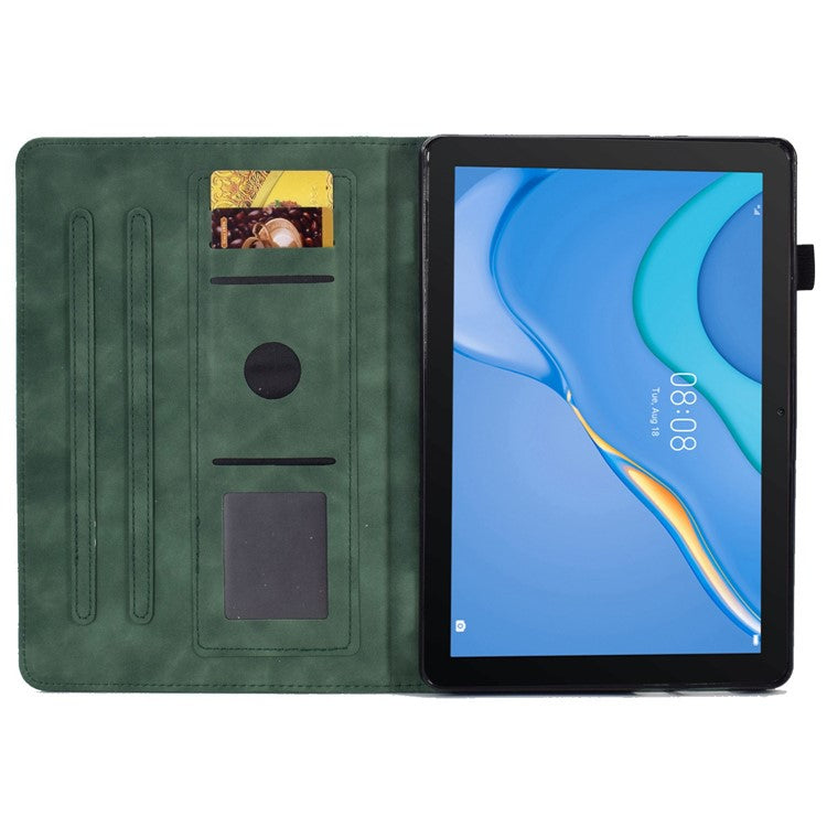 For Huawei MediaPad T3 10 Pattern Imprinted Tablet Case PU Leather Folio Stand Smart Cover Shell with Pencil Holder and Card Slots - Green