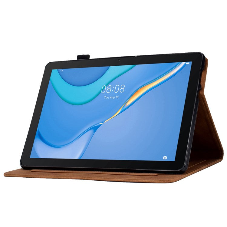 For Huawei MediaPad T3 10 Pattern Imprinted Tablet Case PU Leather Folio Stand Smart Cover Shell with Pencil Holder and Card Slots - Brown