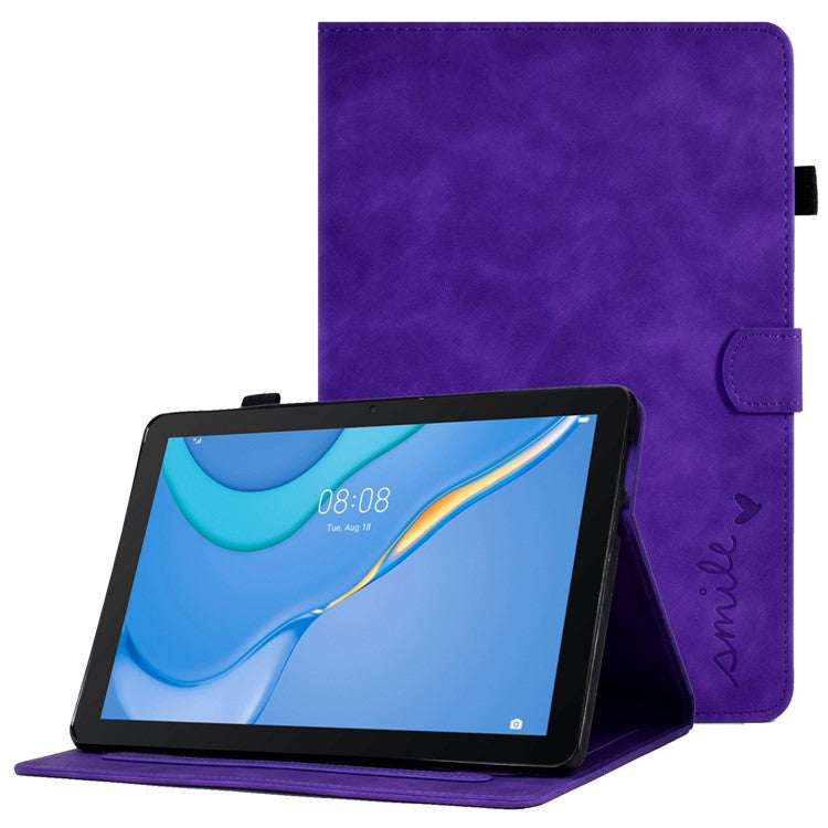 For Huawei MediaPad T3 10 Pattern Imprinted Tablet Case PU Leather Folio Stand Smart Cover Shell with Pencil Holder and Card Slots - Purple