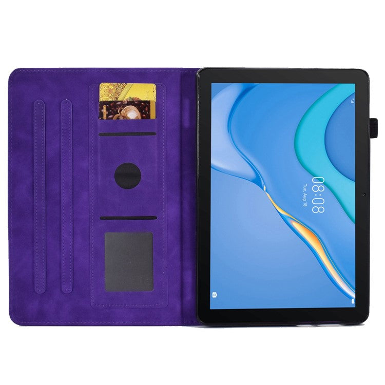 For Huawei MediaPad T3 10 Pattern Imprinted Tablet Case PU Leather Folio Stand Smart Cover Shell with Pencil Holder and Card Slots - Purple