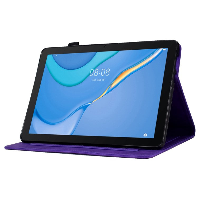 For Huawei MediaPad T3 10 Pattern Imprinted Tablet Case PU Leather Folio Stand Smart Cover Shell with Pencil Holder and Card Slots - Purple