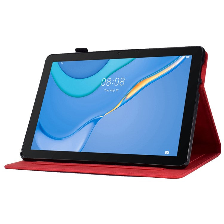 For Huawei MediaPad T3 10 Pattern Imprinted Tablet Case PU Leather Folio Stand Smart Cover Shell with Pencil Holder and Card Slots - Red