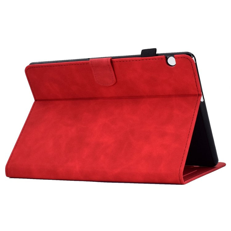 For Huawei MediaPad T3 10 Pattern Imprinted Tablet Case PU Leather Folio Stand Smart Cover Shell with Pencil Holder and Card Slots - Red