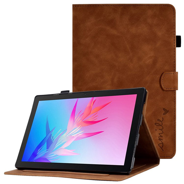 For Huawei Enjoy Tablet 2 / MatePad T 10 9.7 inch / T 10S 10.1 inch / Honor Pad 6 10.1-inch / Pad X6 9.7 inch Tablet Case Pattern Imprinted PU Leather Card Slots Stand Cover - Brown