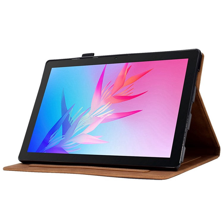 For Huawei Enjoy Tablet 2 / MatePad T 10 9.7 inch / T 10S 10.1 inch / Honor Pad 6 10.1-inch / Pad X6 9.7 inch Tablet Case Pattern Imprinted PU Leather Card Slots Stand Cover - Brown