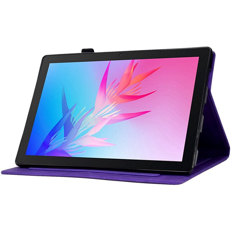 For Huawei Enjoy Tablet 2 / MatePad T 10 9.7 inch / T 10S 10.1 inch / Honor Pad 6 10.1-inch / Pad X6 9.7 inch Tablet Case Pattern Imprinted PU Leather Card Slots Stand Cover - Purple