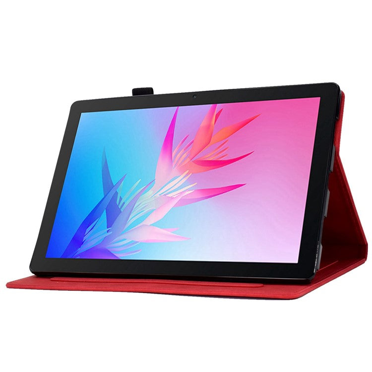 For Huawei Enjoy Tablet 2 / MatePad T 10 9.7 inch / T 10S 10.1 inch / Honor Pad 6 10.1-inch / Pad X6 9.7 inch Tablet Case Pattern Imprinted PU Leather Card Slots Stand Cover - Red