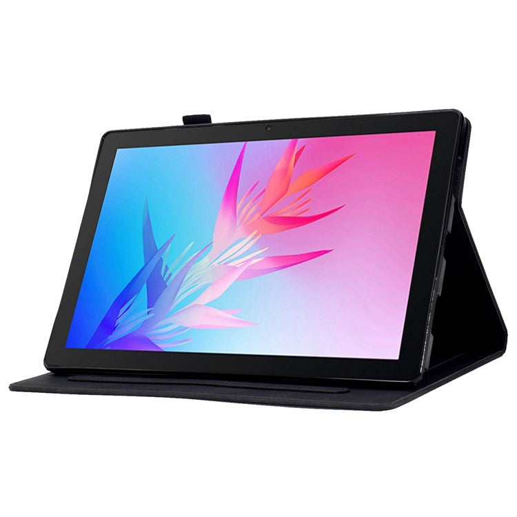 For Huawei Enjoy Tablet 2 / MatePad T 10 9.7 inch / T 10S 10.1 inch / Honor Pad 6 10.1-inch / Pad X6 9.7 inch Tablet Case Pattern Imprinted PU Leather Card Slots Stand Cover - Black