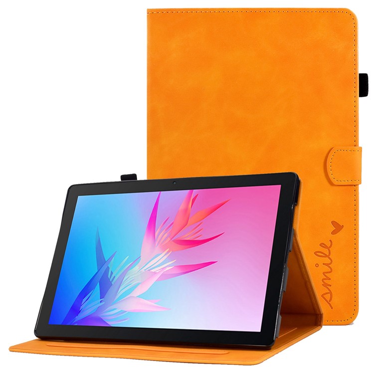 For Huawei Enjoy Tablet 2 / MatePad T 10 9.7 inch / T 10S 10.1 inch / Honor Pad 6 10.1-inch / Pad X6 9.7 inch Tablet Case Pattern Imprinted PU Leather Card Slots Stand Cover - Orange