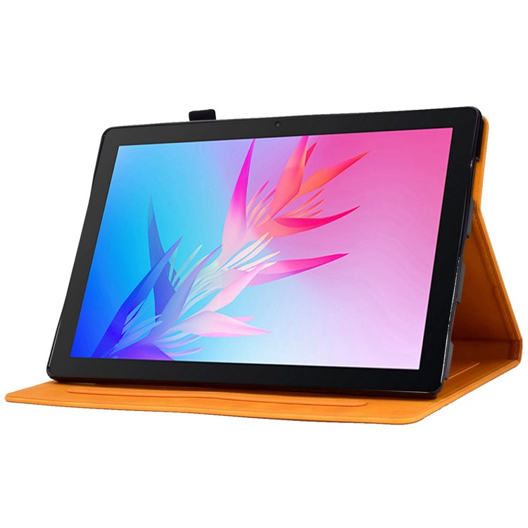 For Huawei Enjoy Tablet 2 / MatePad T 10 9.7 inch / T 10S 10.1 inch / Honor Pad 6 10.1-inch / Pad X6 9.7 inch Tablet Case Pattern Imprinted PU Leather Card Slots Stand Cover - Orange