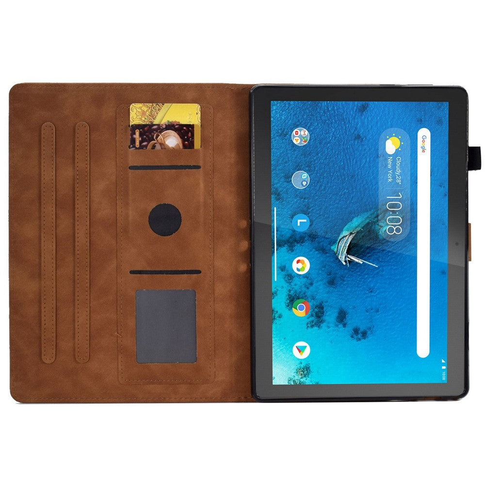 Smart Tablet Leather Case for Lenovo Tab M10 TB-X605F, Anti-scratch Imprinted Pattern Auto Sleep / Wake Up Cover with Card Slots - Brown