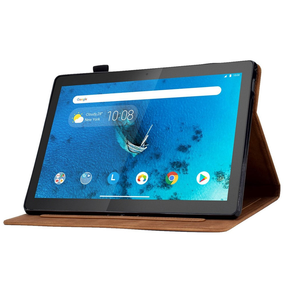Smart Tablet Leather Case for Lenovo Tab M10 TB-X605F, Anti-scratch Imprinted Pattern Auto Sleep / Wake Up Cover with Card Slots - Brown