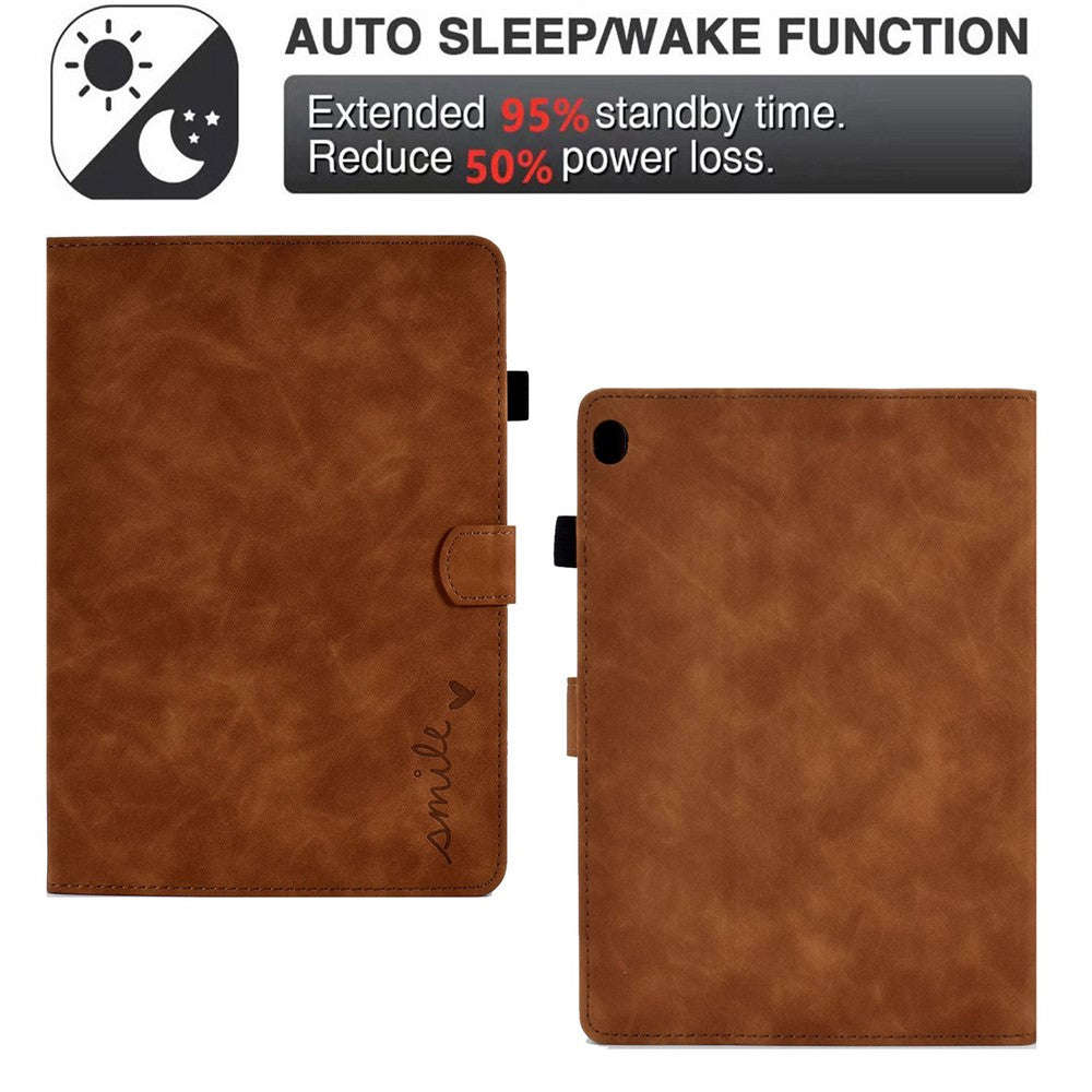 Smart Tablet Leather Case for Lenovo Tab M10 TB-X605F, Anti-scratch Imprinted Pattern Auto Sleep / Wake Up Cover with Card Slots - Brown
