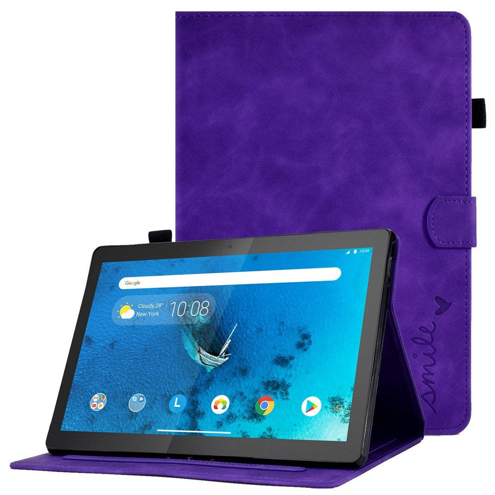 Smart Tablet Leather Case for Lenovo Tab M10 TB-X605F, Anti-scratch Imprinted Pattern Auto Sleep / Wake Up Cover with Card Slots - Purple