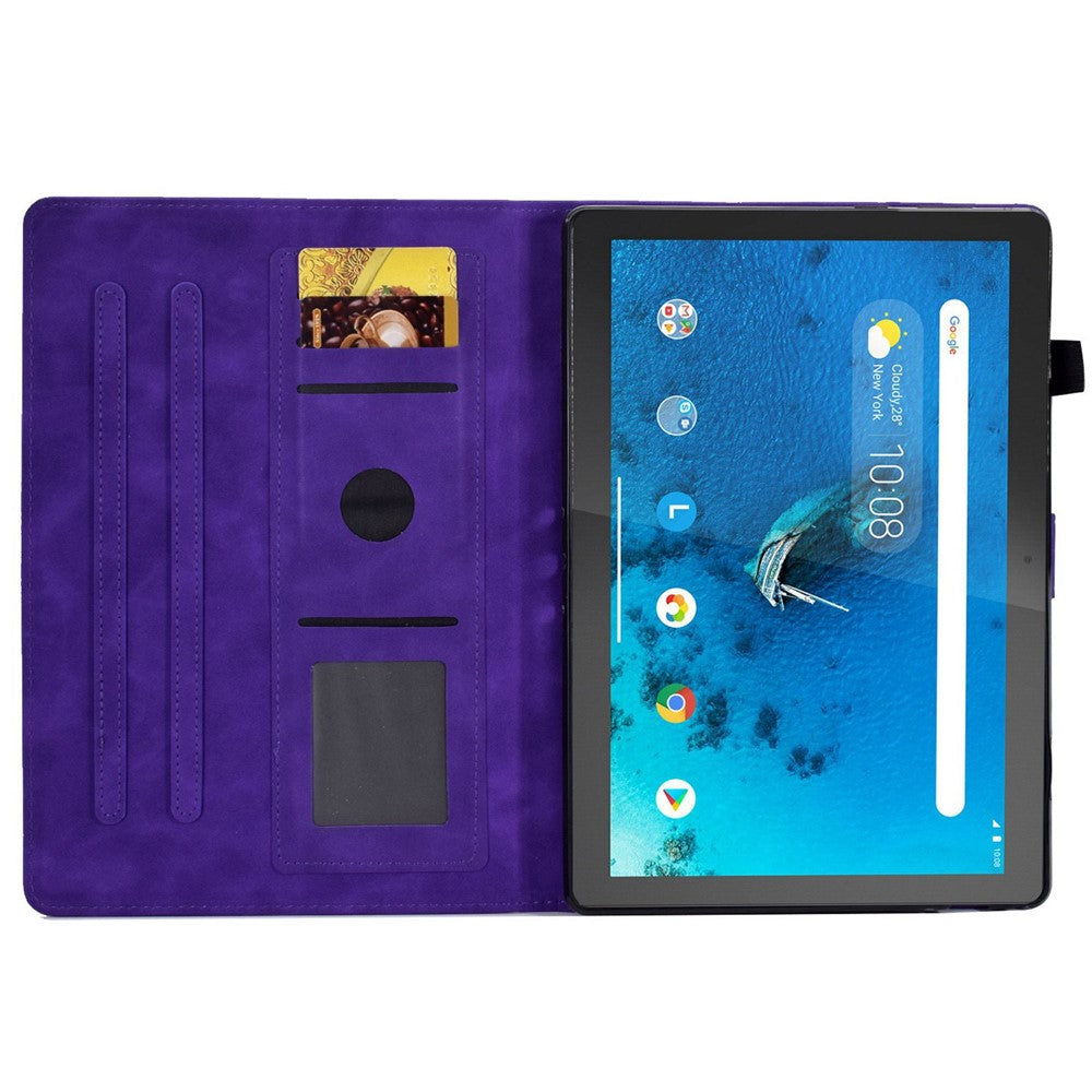 Smart Tablet Leather Case for Lenovo Tab M10 TB-X605F, Anti-scratch Imprinted Pattern Auto Sleep / Wake Up Cover with Card Slots - Purple