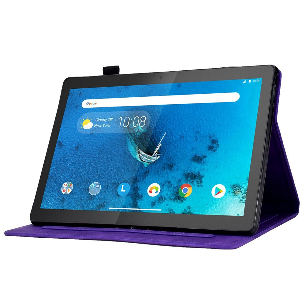 Smart Tablet Leather Case for Lenovo Tab M10 TB-X605F, Anti-scratch Imprinted Pattern Auto Sleep / Wake Up Cover with Card Slots - Purple