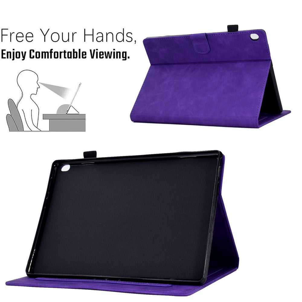 Smart Tablet Leather Case for Lenovo Tab M10 TB-X605F, Anti-scratch Imprinted Pattern Auto Sleep / Wake Up Cover with Card Slots - Purple