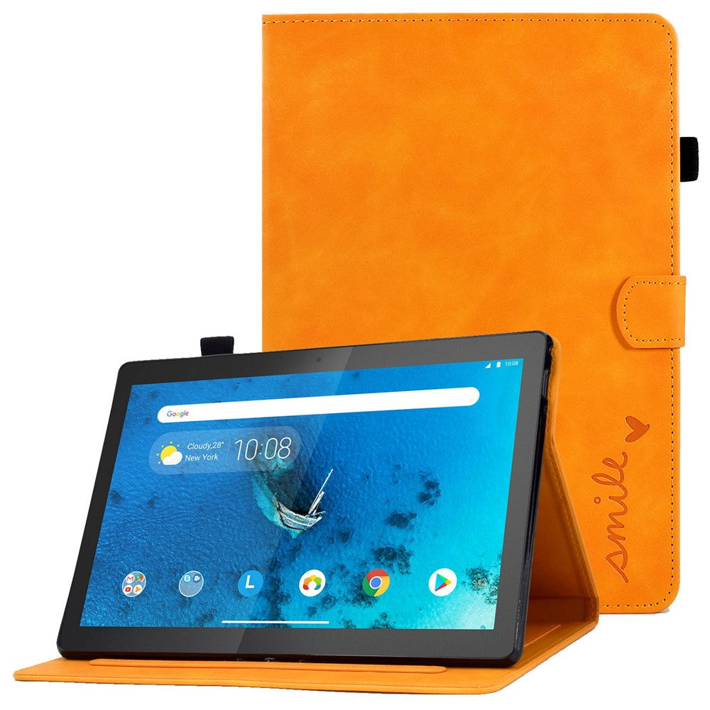 Smart Tablet Leather Case for Lenovo Tab M10 TB-X605F, Anti-scratch Imprinted Pattern Auto Sleep / Wake Up Cover with Card Slots - Khaki