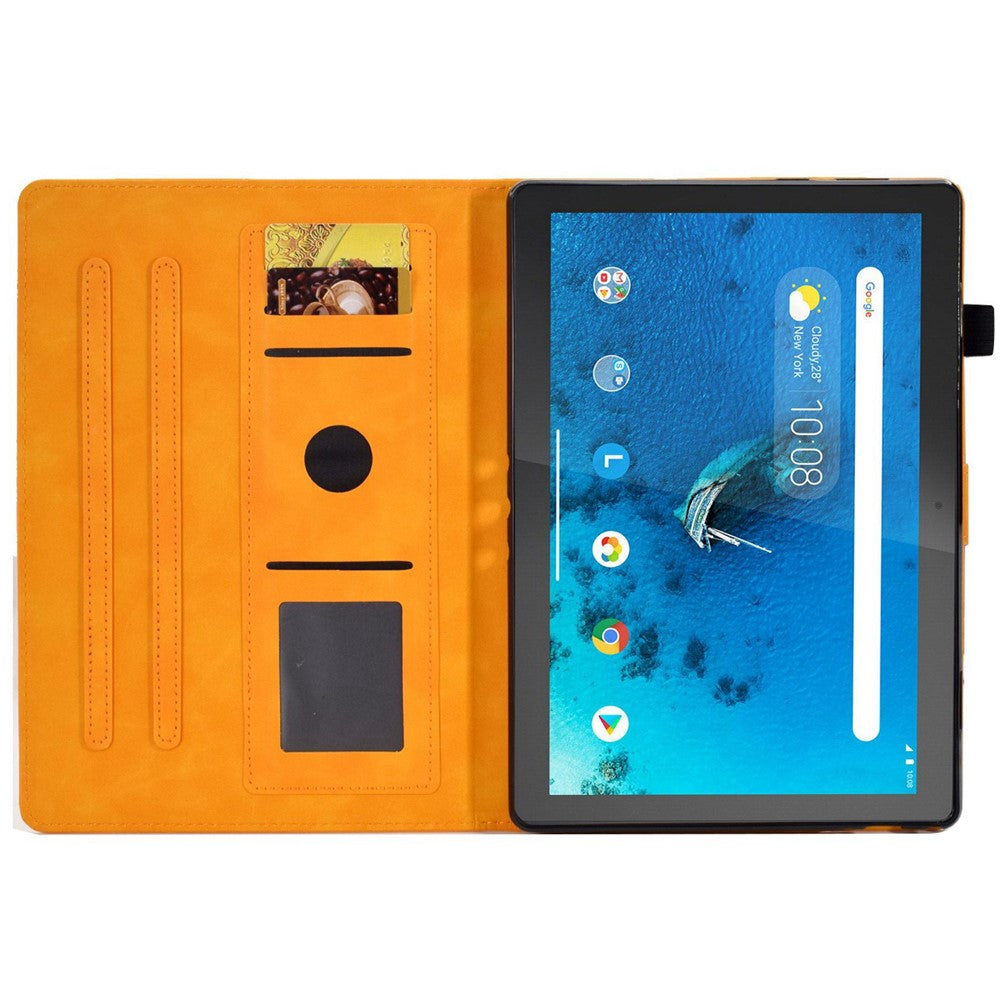 Smart Tablet Leather Case for Lenovo Tab M10 TB-X605F, Anti-scratch Imprinted Pattern Auto Sleep / Wake Up Cover with Card Slots - Khaki