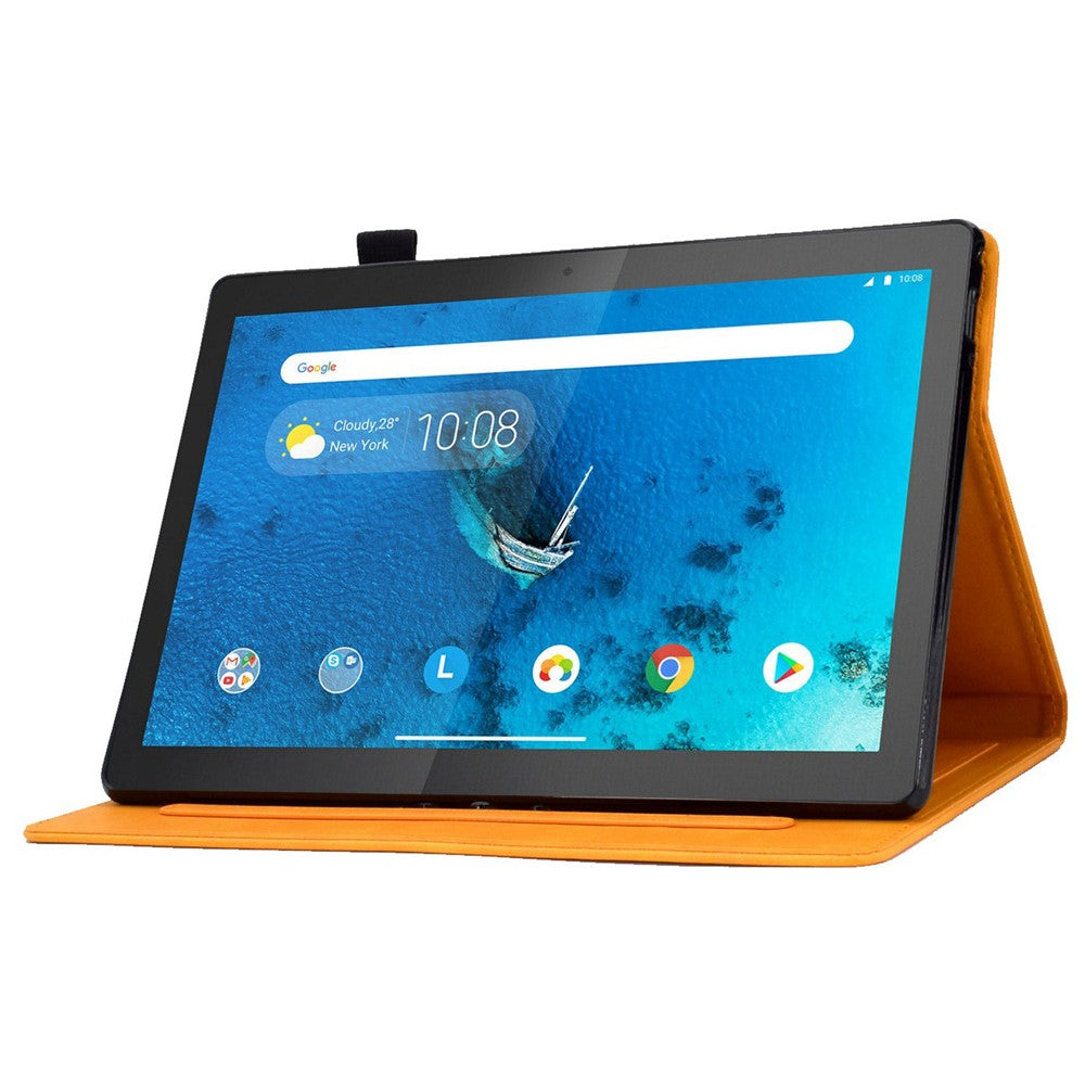 Smart Tablet Leather Case for Lenovo Tab M10 TB-X605F, Anti-scratch Imprinted Pattern Auto Sleep / Wake Up Cover with Card Slots - Khaki