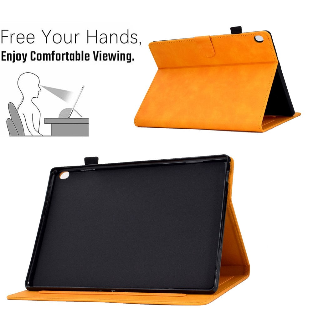 Smart Tablet Leather Case for Lenovo Tab M10 TB-X605F, Anti-scratch Imprinted Pattern Auto Sleep / Wake Up Cover with Card Slots - Khaki