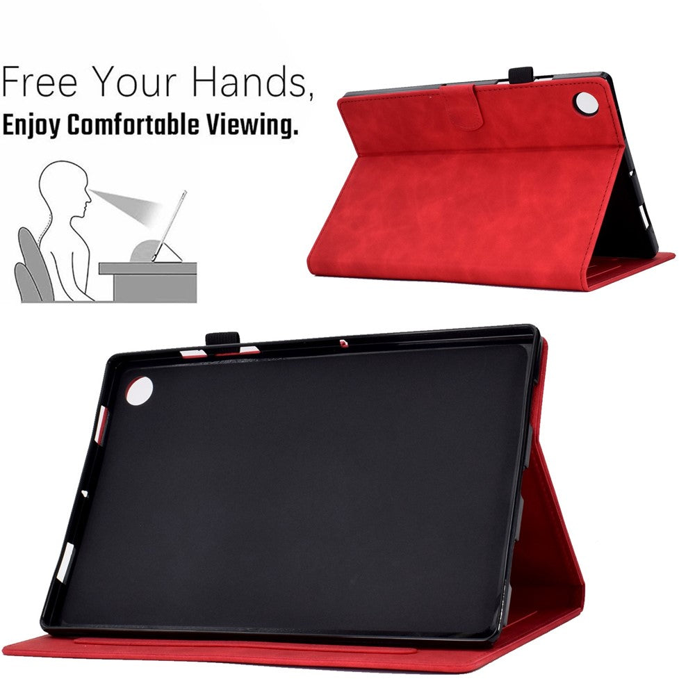 For Lenovo Tab M10 Plus Auto Sleep / Wake Up Smart Tablet Protection Cover Stand Built-in Card Slots Imprinted Pattern Leather Case - Red