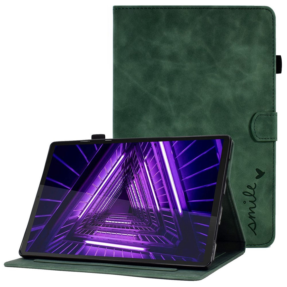 For Lenovo Tab M10 Plus Auto Sleep / Wake Up Smart Tablet Protection Cover Stand Built-in Card Slots Imprinted Pattern Leather Case - Green