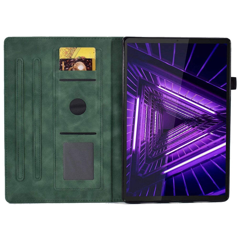 For Lenovo Tab M10 Plus Auto Sleep / Wake Up Smart Tablet Protection Cover Stand Built-in Card Slots Imprinted Pattern Leather Case - Green