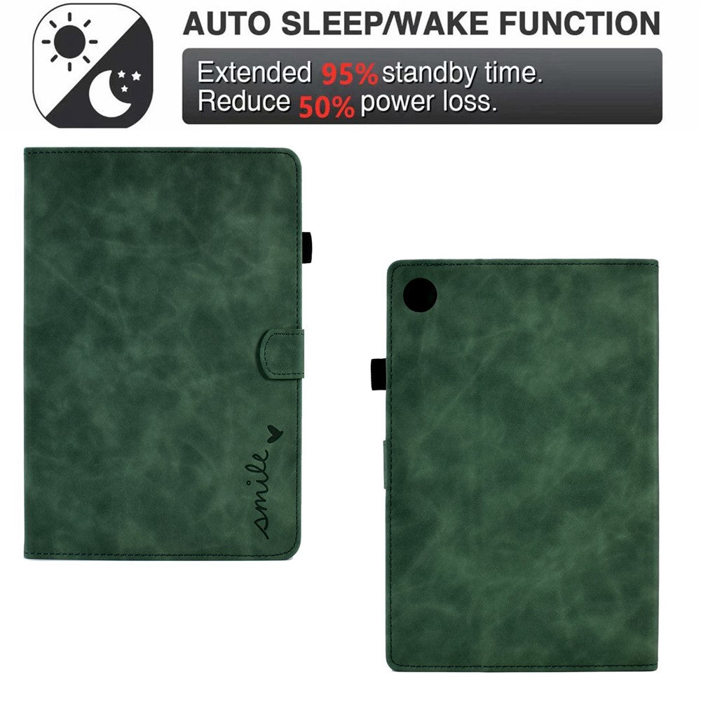For Lenovo Tab M10 Plus Auto Sleep / Wake Up Smart Tablet Protection Cover Stand Built-in Card Slots Imprinted Pattern Leather Case - Green