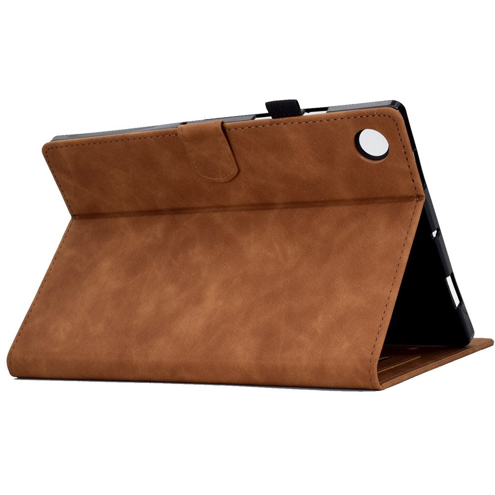 For Lenovo Tab M10 Plus Auto Sleep / Wake Up Smart Tablet Protection Cover Stand Built-in Card Slots Imprinted Pattern Leather Case - Brown
