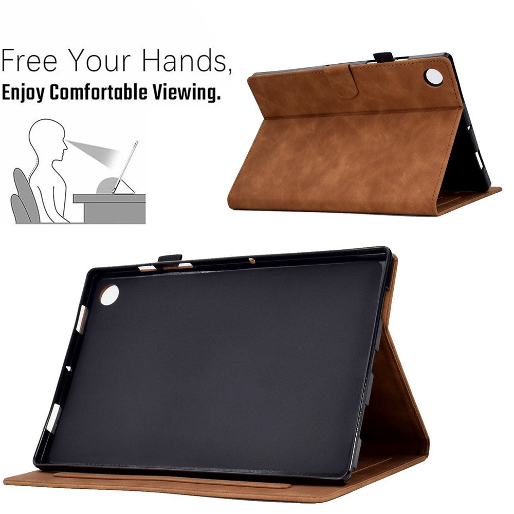 For Lenovo Tab M10 Plus Auto Sleep / Wake Up Smart Tablet Protection Cover Stand Built-in Card Slots Imprinted Pattern Leather Case - Brown