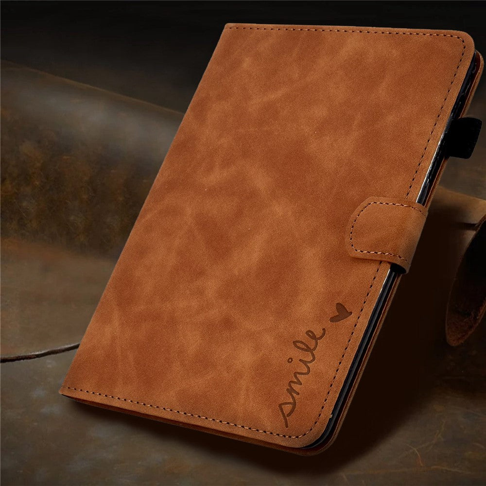 For Lenovo Tab M10 Plus Auto Sleep / Wake Up Smart Tablet Protection Cover Stand Built-in Card Slots Imprinted Pattern Leather Case - Brown