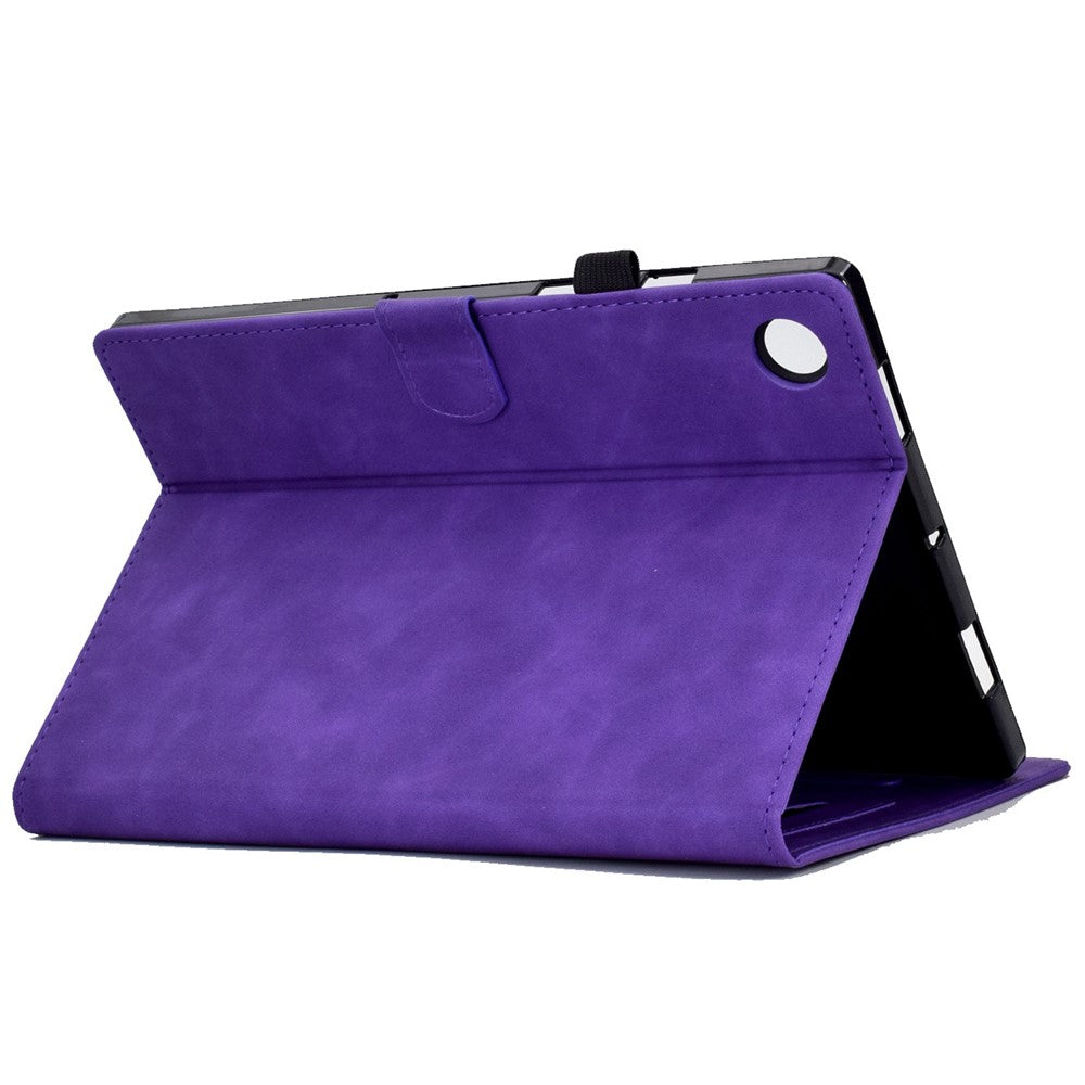 For Lenovo Tab M10 Plus Auto Sleep / Wake Up Smart Tablet Protection Cover Stand Built-in Card Slots Imprinted Pattern Leather Case - Purple