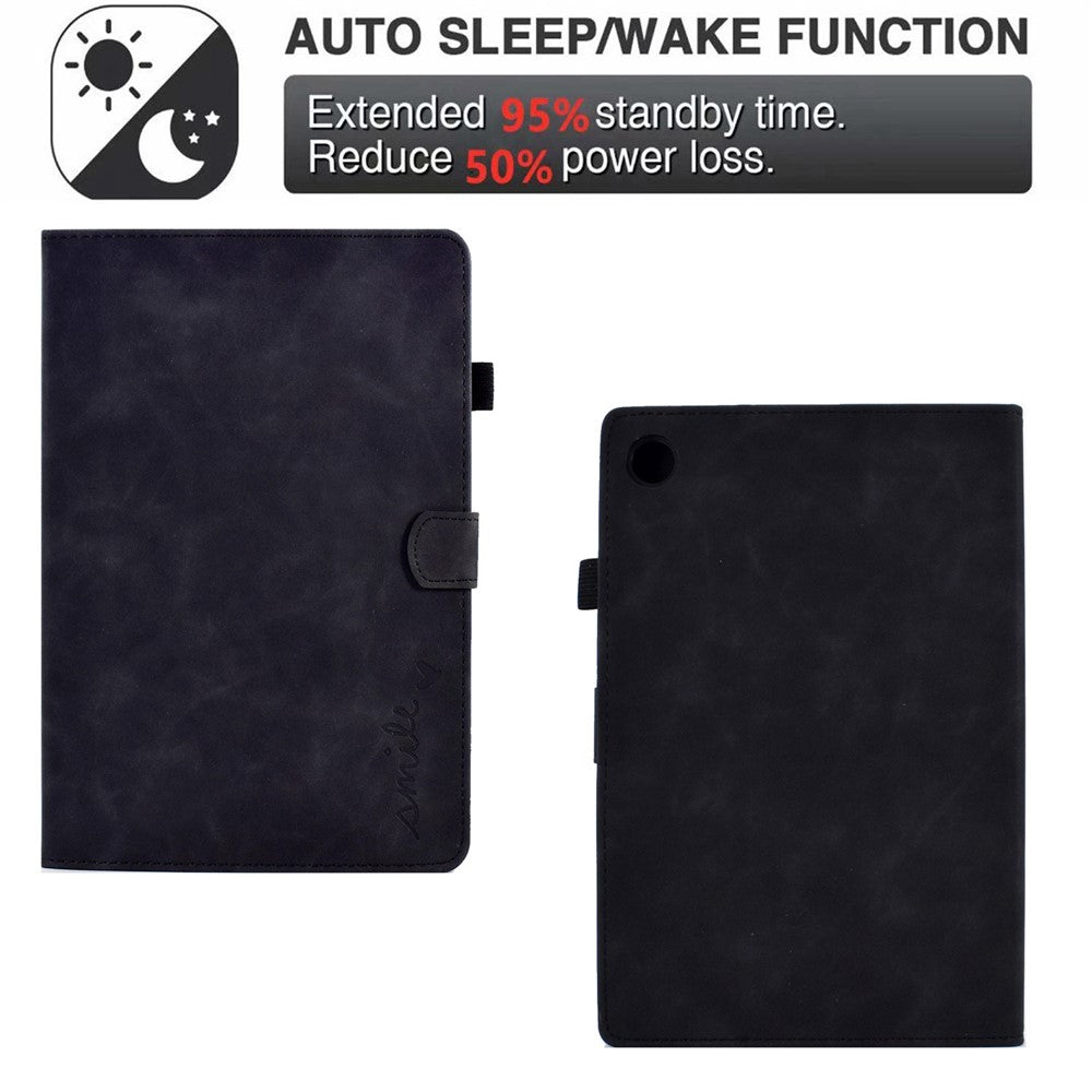 For Lenovo Tab M10 Plus Auto Sleep / Wake Up Smart Tablet Protection Cover Stand Built-in Card Slots Imprinted Pattern Leather Case - Black