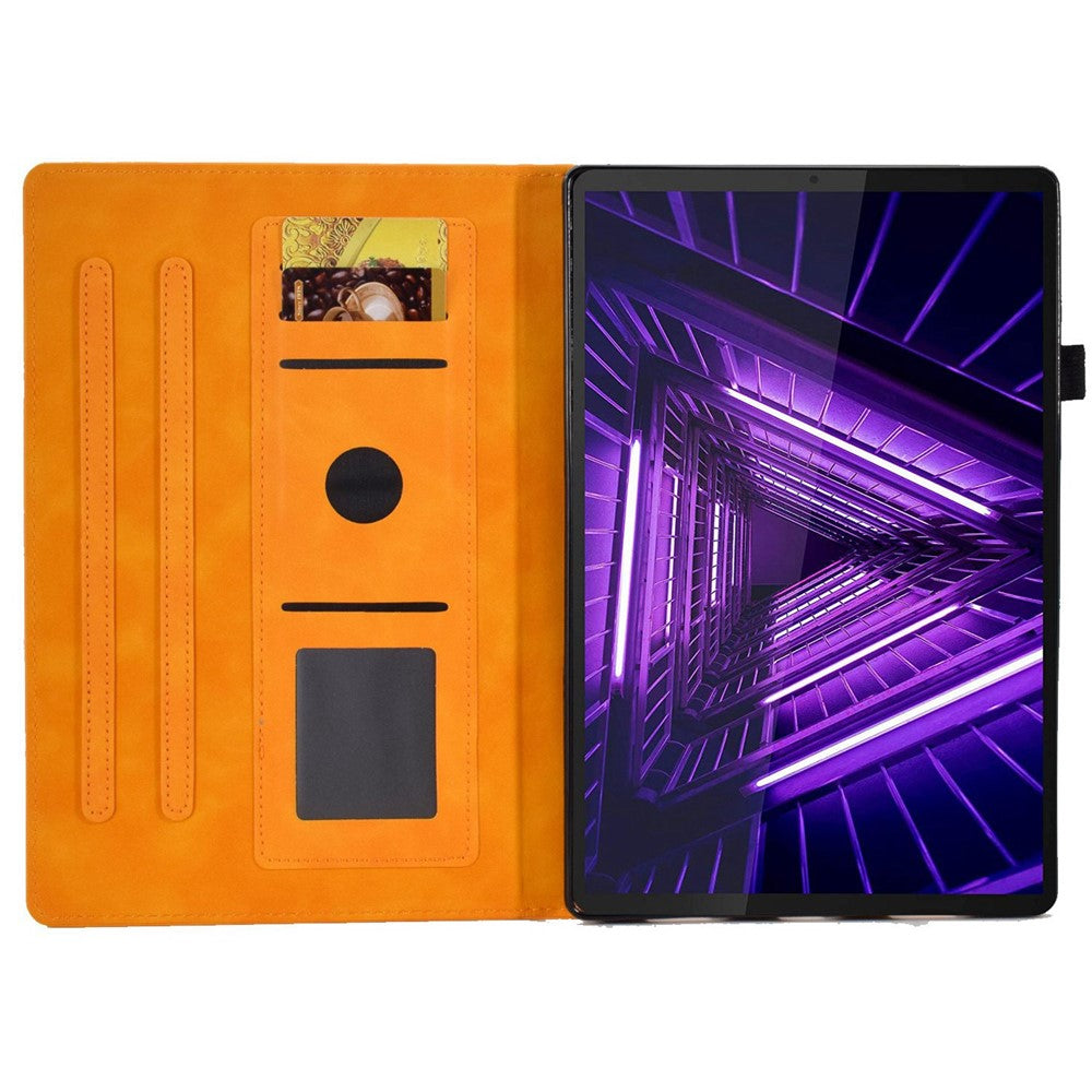 For Lenovo Tab M10 Plus Auto Sleep / Wake Up Smart Tablet Protection Cover Stand Built-in Card Slots Imprinted Pattern Leather Case - Khaki