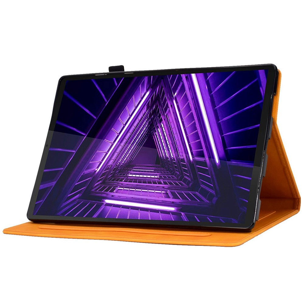 For Lenovo Tab M10 Plus Auto Sleep / Wake Up Smart Tablet Protection Cover Stand Built-in Card Slots Imprinted Pattern Leather Case - Khaki