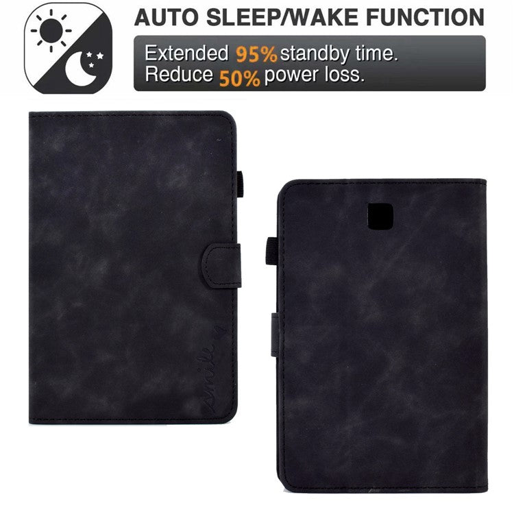 Full Protection Case for Samsung Galaxy Tab A 8.0 SM-T350 (2015), Supporting Stand Card Slots Imprinted Pattern Leather Tablet Cover Shell - Black