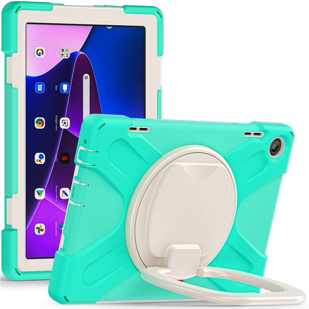For Lenovo Tab M10 (Gen 3) TB-328FU / TB-328XU PC + Silicone Tablet Case Hand Grip Rotary Kickstand Drop-proof Protective Cover - Mint Green
