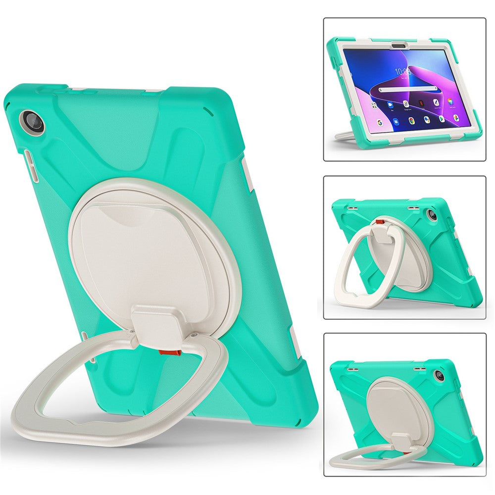 For Lenovo Tab M10 (Gen 3) TB-328FU / TB-328XU PC + Silicone Tablet Case Hand Grip Rotary Kickstand Drop-proof Protective Cover - Mint Green