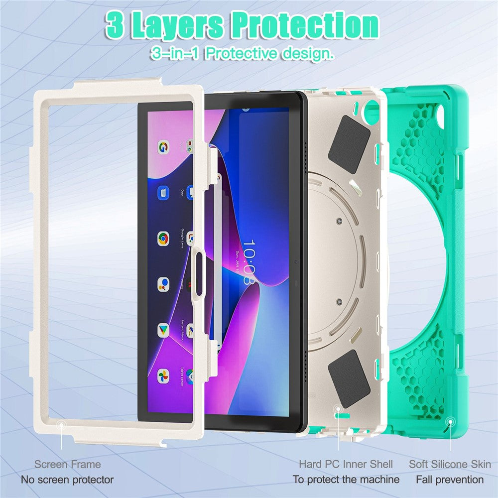 For Lenovo Tab M10 (Gen 3) TB-328FU / TB-328XU PC + Silicone Tablet Case Hand Grip Rotary Kickstand Drop-proof Protective Cover - Mint Green