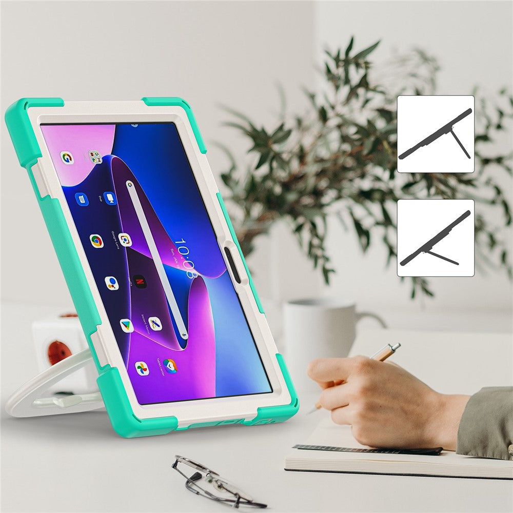 For Lenovo Tab M10 (Gen 3) TB-328FU / TB-328XU PC + Silicone Tablet Case Hand Grip Rotary Kickstand Drop-proof Protective Cover - Mint Green