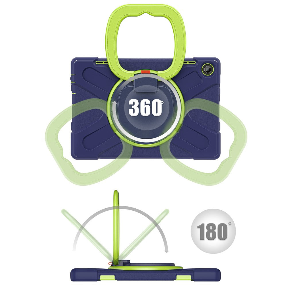 For Lenovo Tab M10 (Gen 3) TB-328FU / TB-328XU PC + Silicone Tablet Case Hand Grip Rotary Kickstand Drop-proof Protective Cover - Navy Blue / Yellowgreen