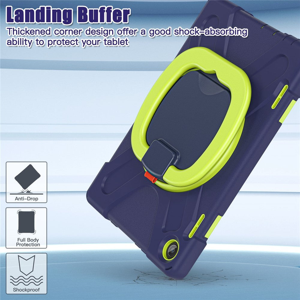 For Lenovo Tab M10 (Gen 3) TB-328FU / TB-328XU PC + Silicone Tablet Case Hand Grip Rotary Kickstand Drop-proof Protective Cover - Navy Blue / Yellowgreen