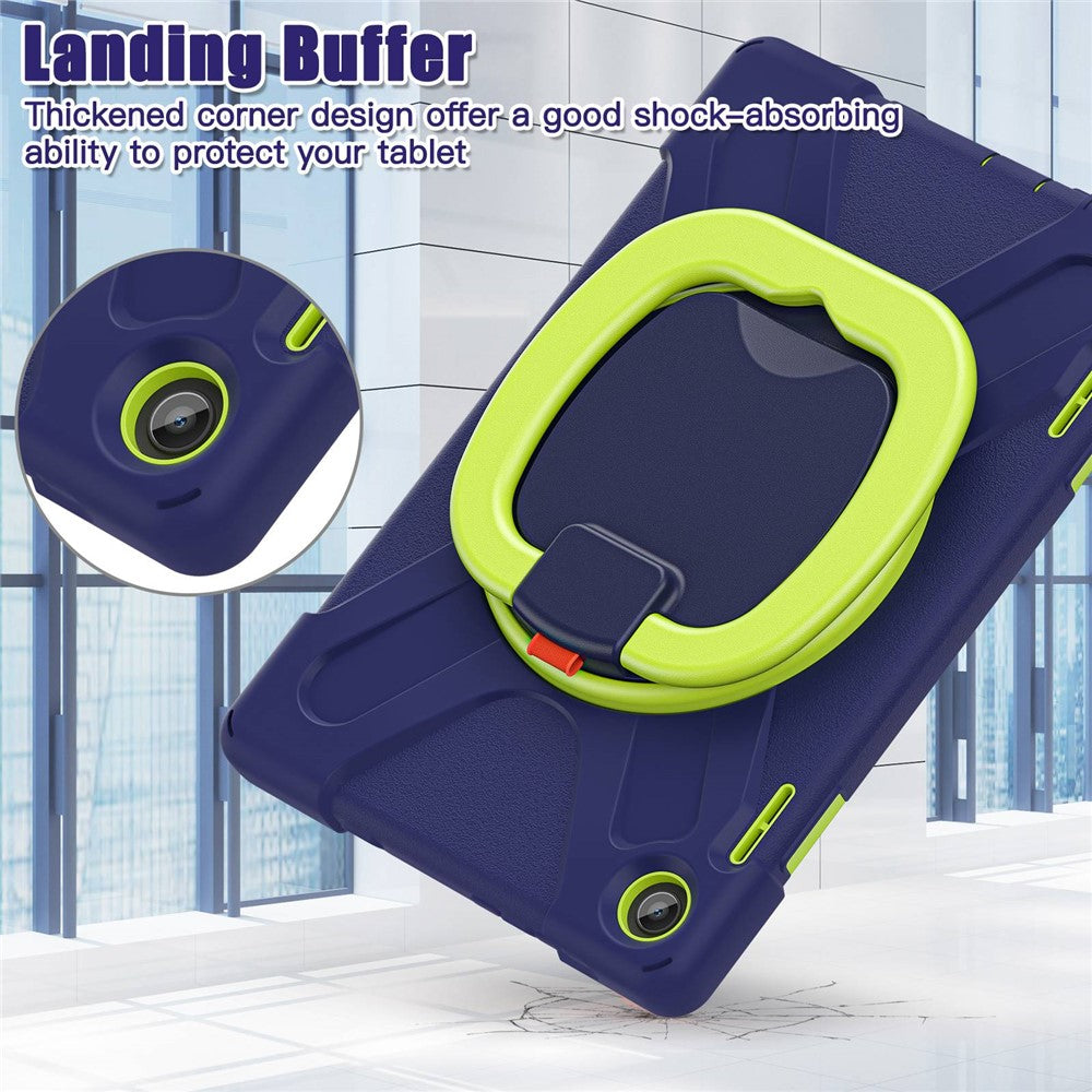 For Lenovo Tab M10 (Gen 3) TB-328FU / TB-328XU PC + Silicone Tablet Case Hand Grip Rotary Kickstand Drop-proof Protective Cover - Navy Blue / Yellowgreen