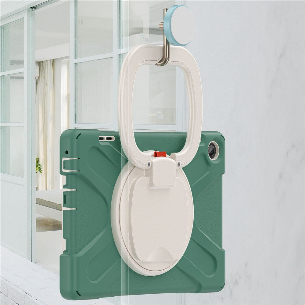 For Lenovo Tab M10 (Gen 3) TB-328FU / TB-328XU PC + Silicone Tablet Case Hand Grip Rotary Kickstand Drop-proof Protective Cover - Dark Green