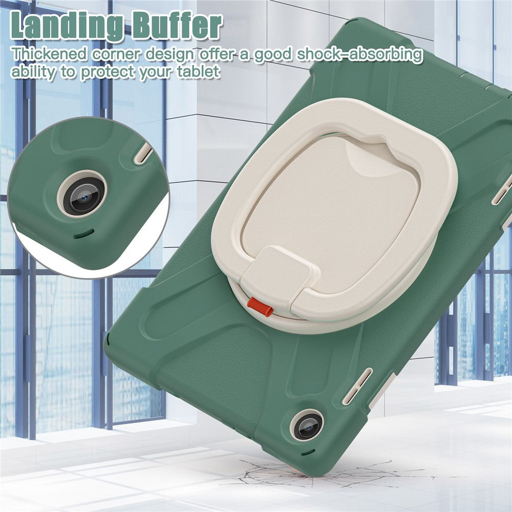 For Lenovo Tab M10 (Gen 3) TB-328FU / TB-328XU PC + Silicone Tablet Case Hand Grip Rotary Kickstand Drop-proof Protective Cover - Dark Green