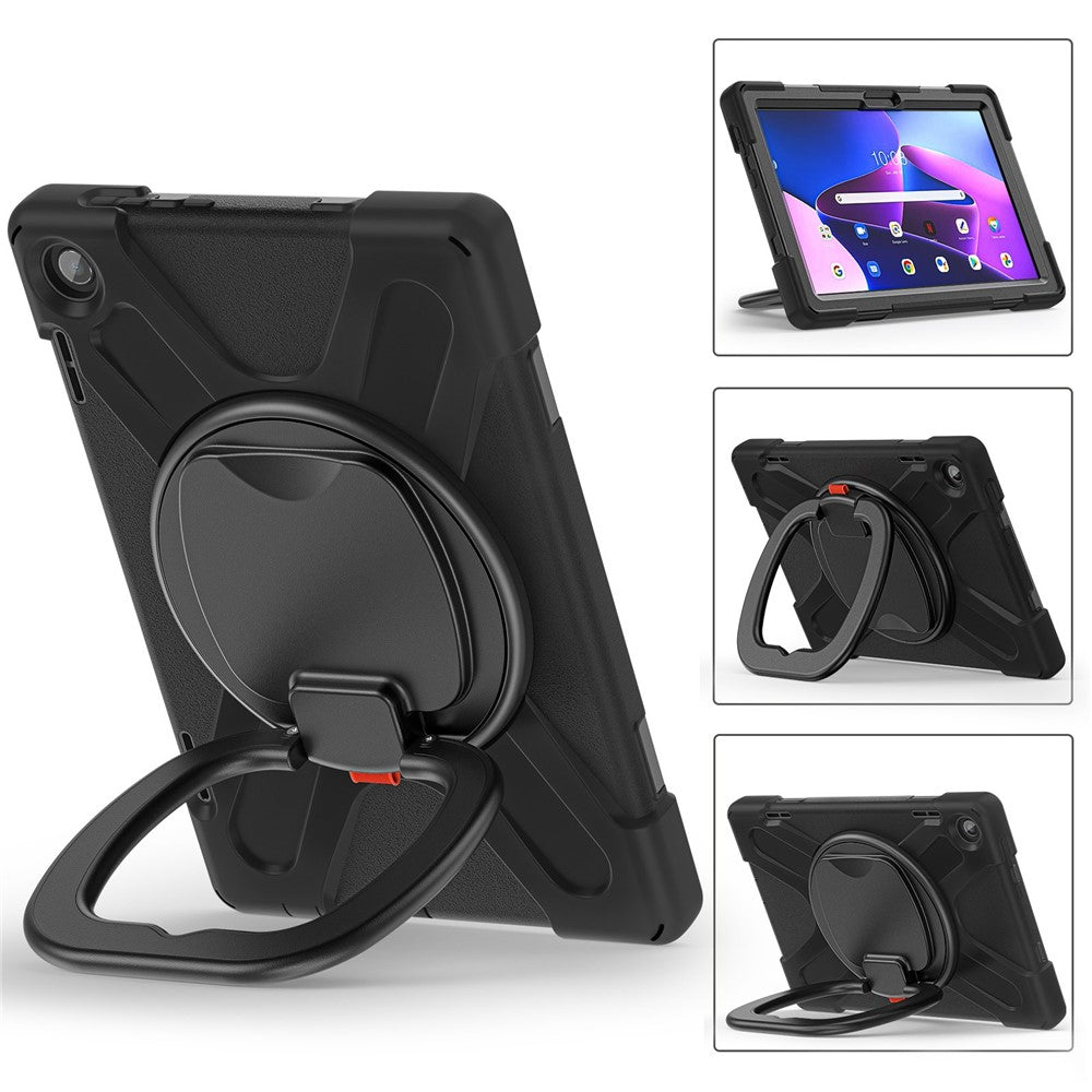For Lenovo Tab M10 (Gen 3) TB-328FU / TB-328XU PC + Silicone Tablet Case Hand Grip Rotary Kickstand Drop-proof Protective Cover - Black
